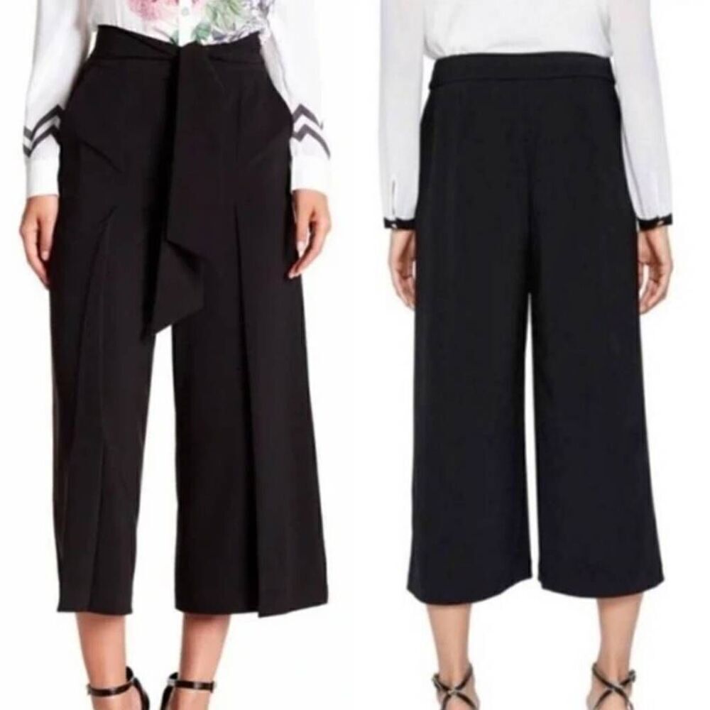 Ted baker black tie waist culottes high rise waisted wide leg crop cropped pants